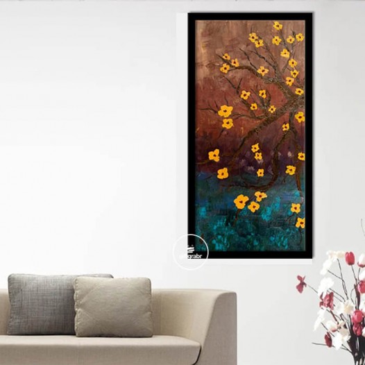 Acrylic Flower Canvas Painting with glass frame 20x40 Inch II